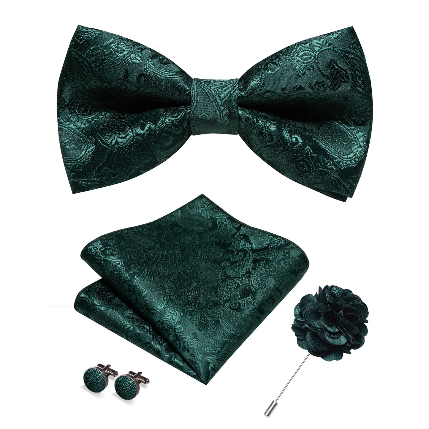 Champagne Silk Jacquard Paisley Bow Tie Set - Pre-tied Bowtie Brooch Hanky  Cufflinks for Weddings  Business - ZOOMNSTORE