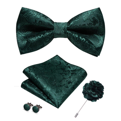 Champagne Silk Jacquard Paisley Bow Tie Set - Pre-tied Bowtie Brooch Hanky  Cufflinks for Weddings  Business - ZOOMNSTORE