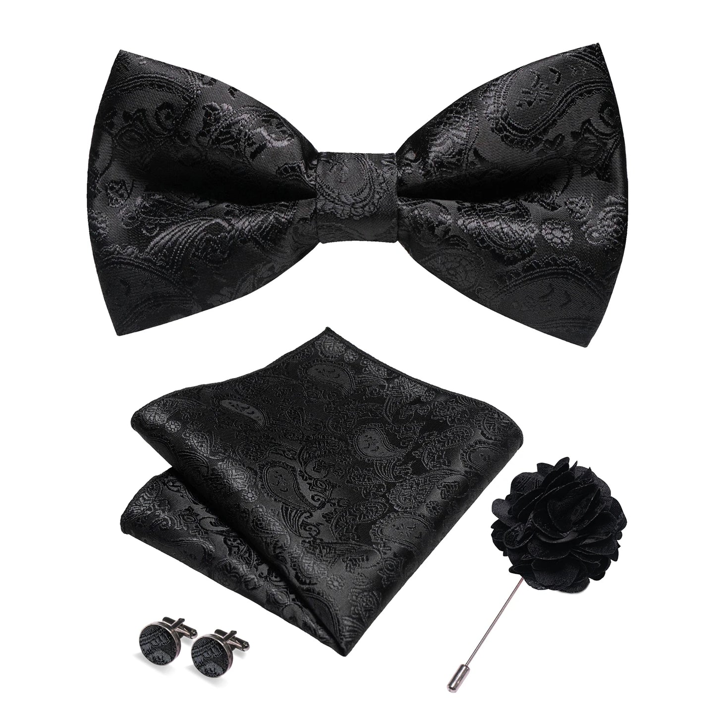 Champagne Silk Jacquard Paisley Bow Tie Set - Pre-tied Bowtie Brooch Hanky  Cufflinks for Weddings  Business - ZOOMNSTORE