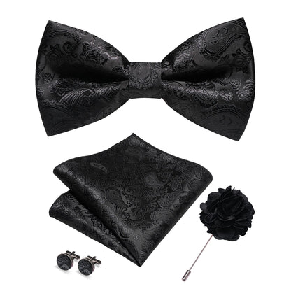 Champagne Silk Jacquard Paisley Bow Tie Set - Pre-tied Bowtie Brooch Hanky  Cufflinks for Weddings  Business - ZOOMNSTORE