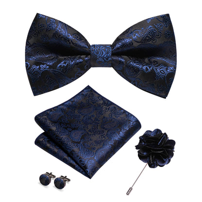 Champagne Silk Jacquard Paisley Bow Tie Set - Pre-tied Bowtie Brooch Hanky  Cufflinks for Weddings  Business - ZOOMNSTORE