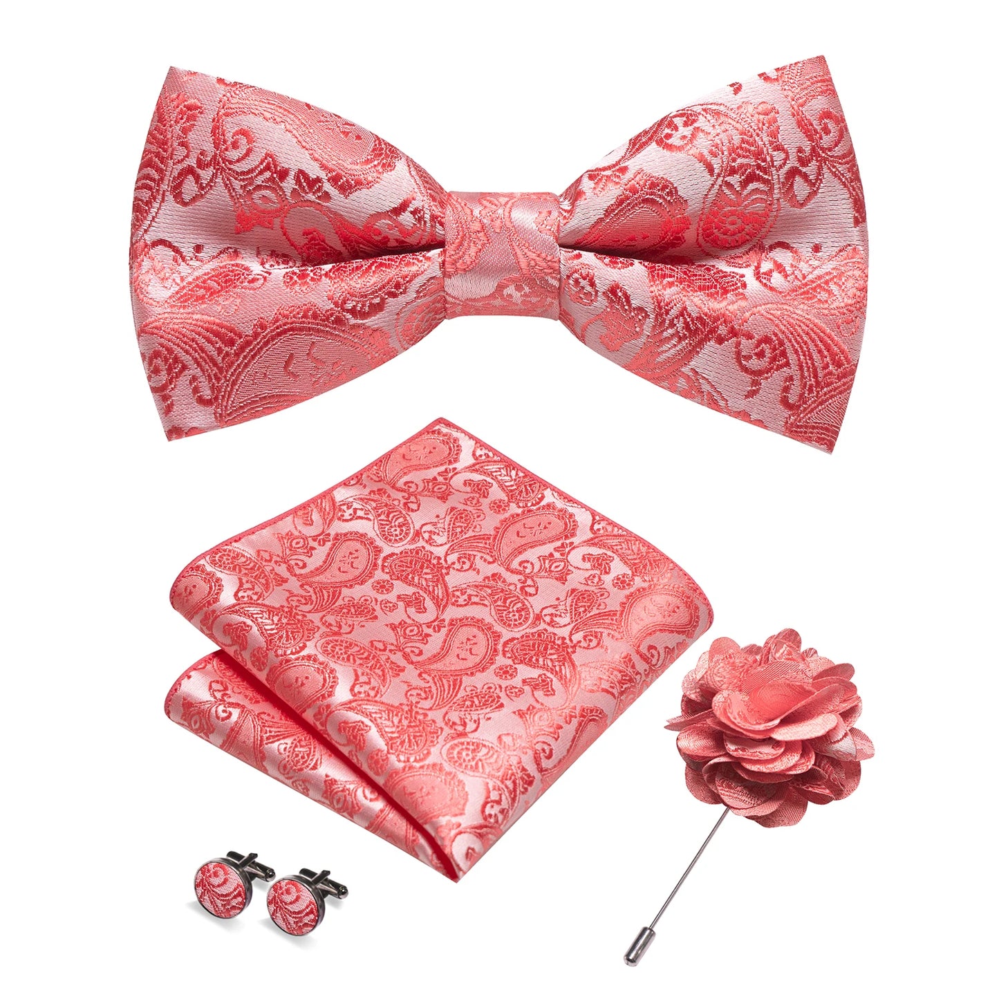 Champagne Silk Jacquard Paisley Bow Tie Set - Pre-tied Bowtie Brooch Hanky  Cufflinks for Weddings  Business - ZOOMNSTORE