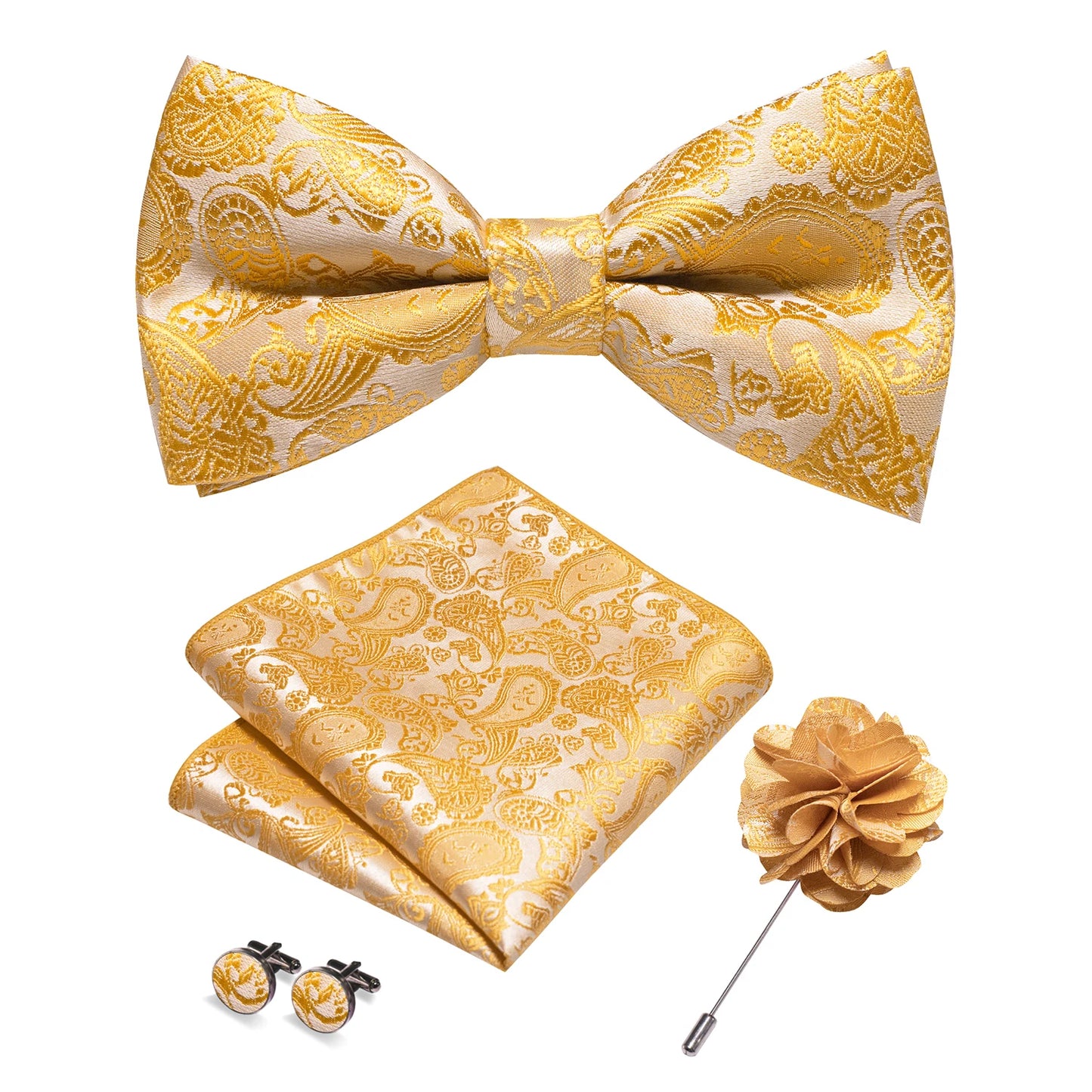 Champagne Silk Jacquard Paisley Bow Tie Set - Pre-tied Bowtie Brooch Hanky  Cufflinks for Weddings  Business - ZOOMNSTORE