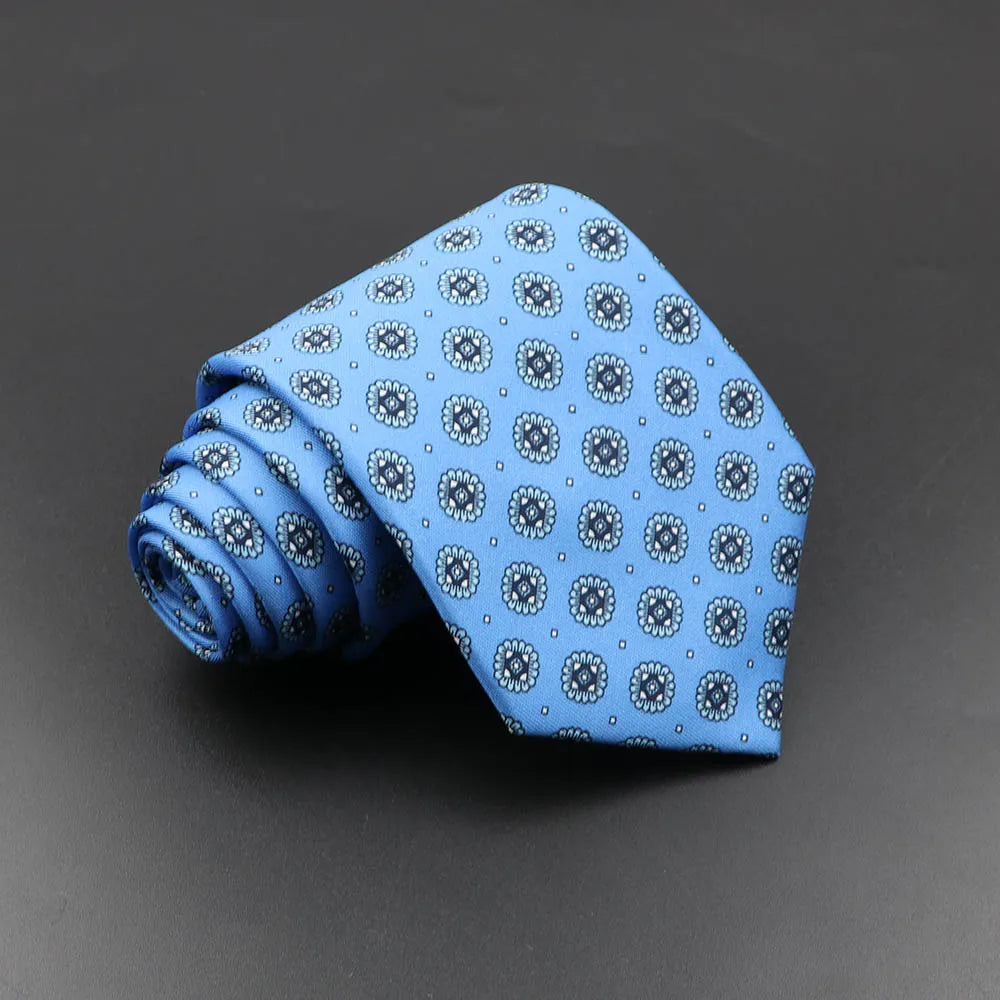 Mens Silk Tie - 75cm Soft Novelty Necktie in Blue Green Orange Floral Pattern - ZOOMNSTORE