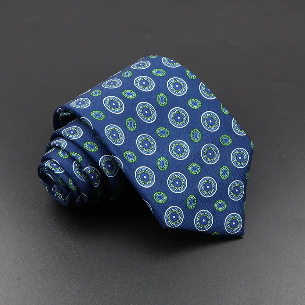 Mens Silk Tie - 75cm Soft Novelty Necktie in Blue Green Orange Floral Pattern - ZOOMNSTORE