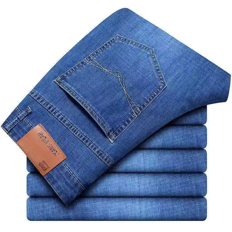 Mens Slim Fit Denim Pants - Comfortable Casual Straight Leg Trousers - ZOOMNSTORE