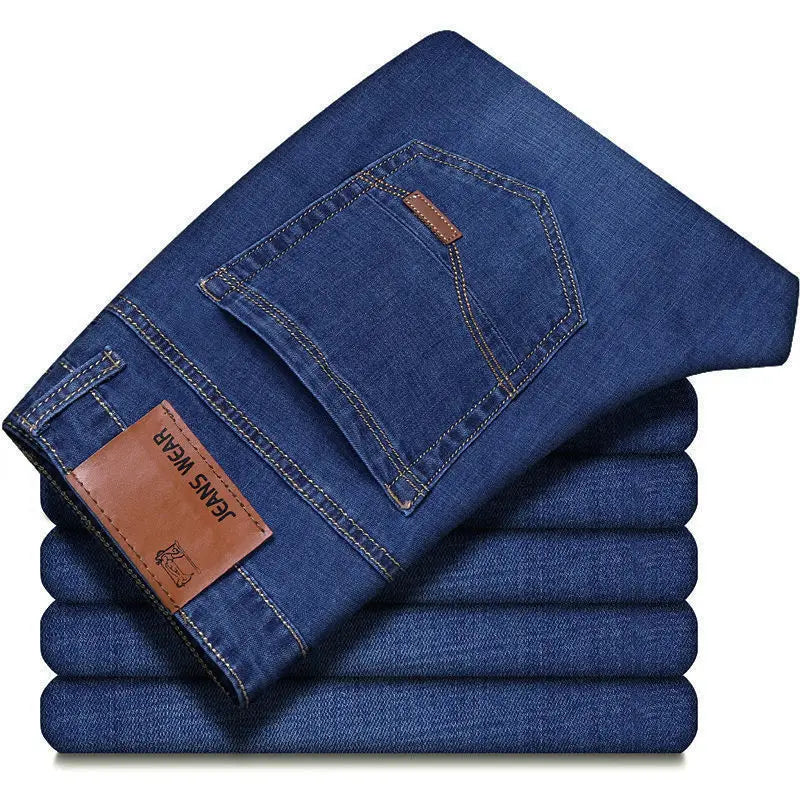 Mens Slim Fit Denim Pants - Comfortable Casual Straight Leg Trousers - ZOOMNSTORE