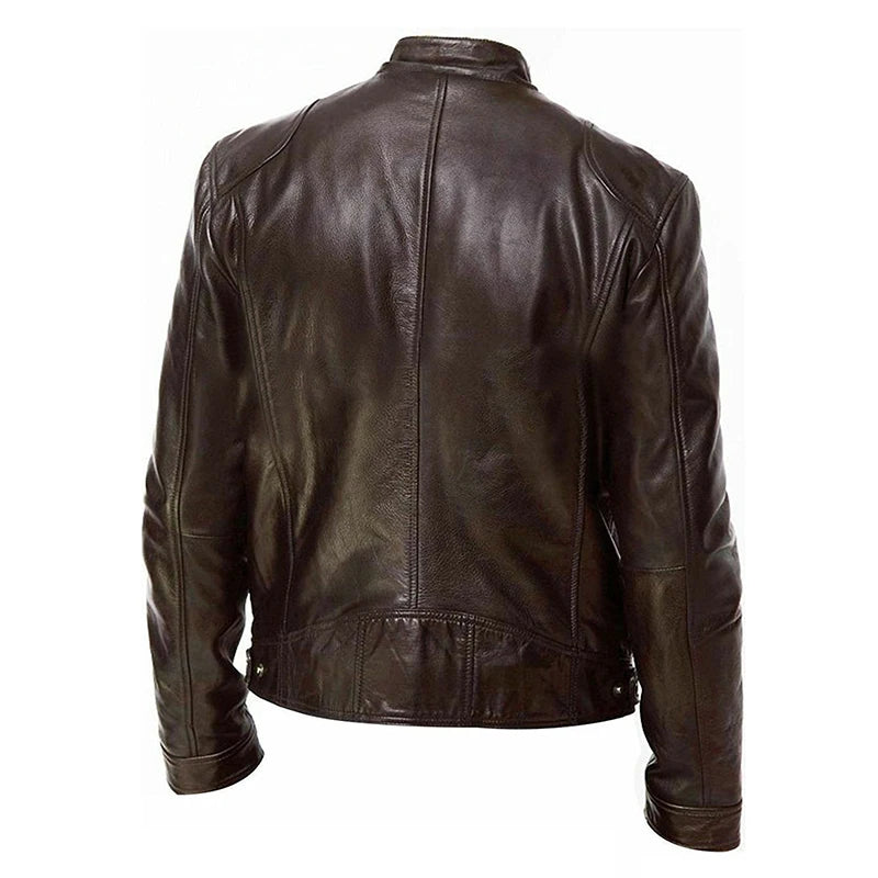 Mens Slim Fit Leather Motorcycle Jacket - Casual Autumn PU Coat - ZOOMNSTORE