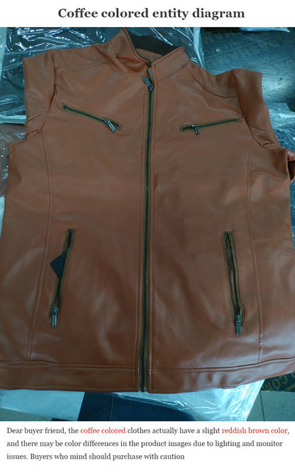 Mens Slim Fit Leather Motorcycle Jacket - Casual Autumn PU Coat - ZOOMNSTORE