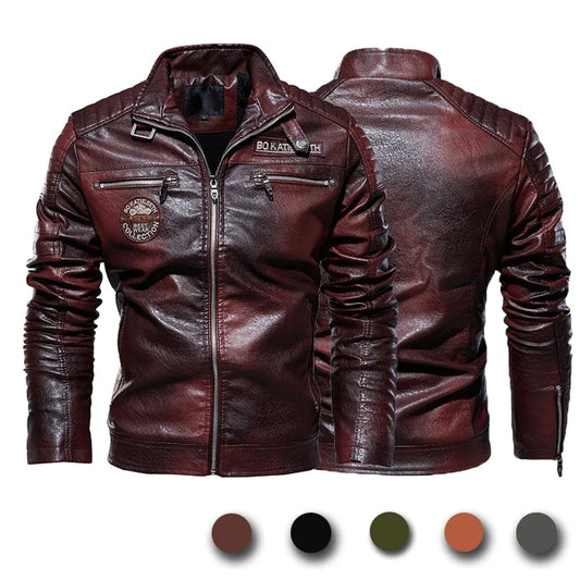 Mens Slim Fit PU Leather Motorcycle Jacket - Casual Autumn Winter Biker Coat - ZOOMNSTORE