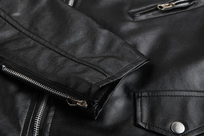 Mens Slim Fit PU Leather Motorcycle Jacket - Fashionable Leather Coat - ZOOMNSTORE