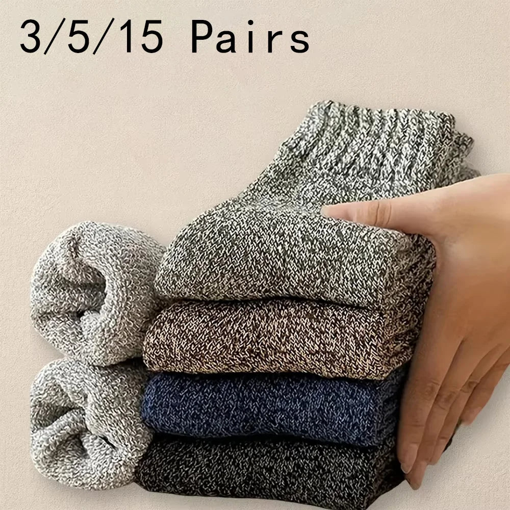 Mens Solid Color Winter Socks - Soft Comfortable Casual 3515 Pairs - ZOOMNSTORE