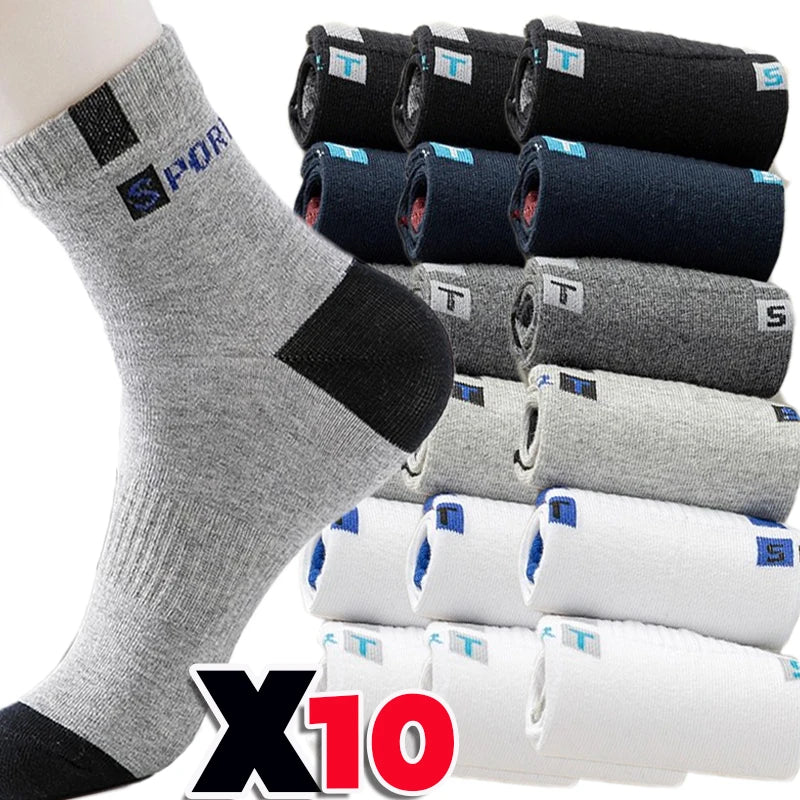 Mens Sports Socks – Breathable Cotton Crew Length Socks EU Size 38-47, 5 Pairs - ZOOMNSTORE