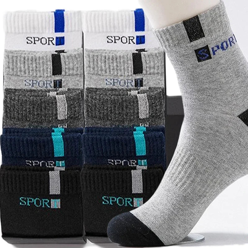 Mens Sports Socks – Breathable Cotton Crew Length Socks EU Size 38-47, 5 Pairs - ZOOMNSTORE