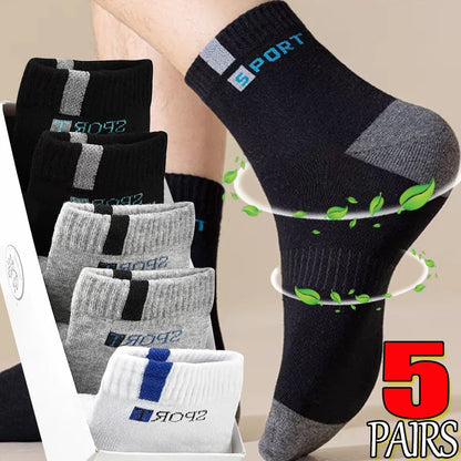 Mens Sports Socks – Breathable Cotton Crew Length Socks EU Size 38-47, 5 Pairs - ZOOMNSTORE