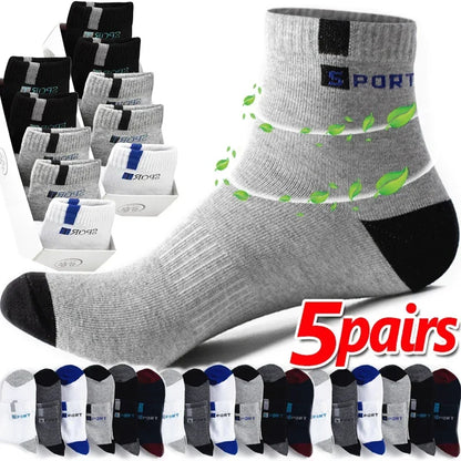 Mens Sports Socks – Breathable Cotton Crew Length Socks EU Size 38-47, 5 Pairs - ZOOMNSTORE