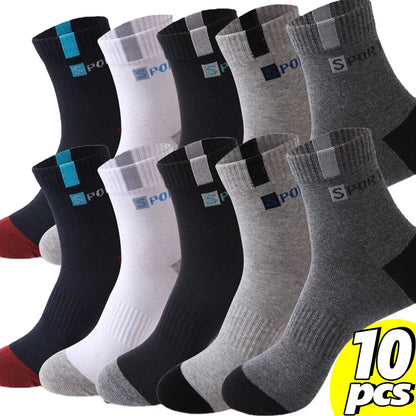 Mens Sports Socks – Breathable Cotton Crew Length Socks EU Size 38-47, 5 Pairs - ZOOMNSTORE