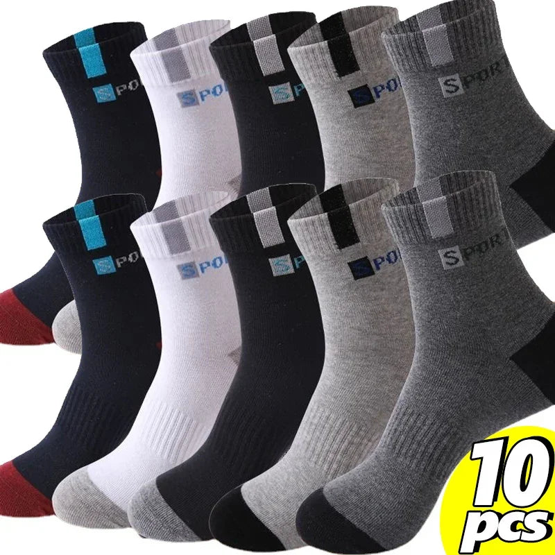 Mens Sports Socks – Breathable Cotton Crew Length Socks EU Size 38-47, 5 Pairs - ZOOMNSTORE