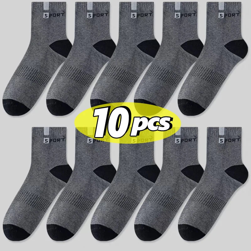 Mens Sports Socks – Breathable Cotton Crew Length Socks EU Size 38-47, 5 Pairs - ZOOMNSTORE
