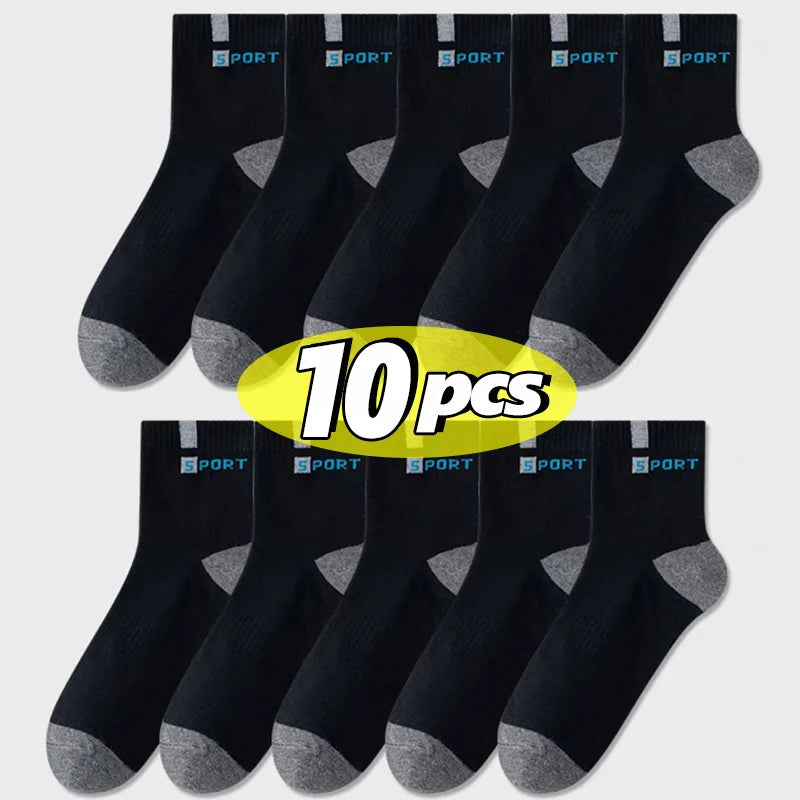 Mens Sports Socks – Breathable Cotton Crew Length Socks EU Size 38-47, 5 Pairs - ZOOMNSTORE