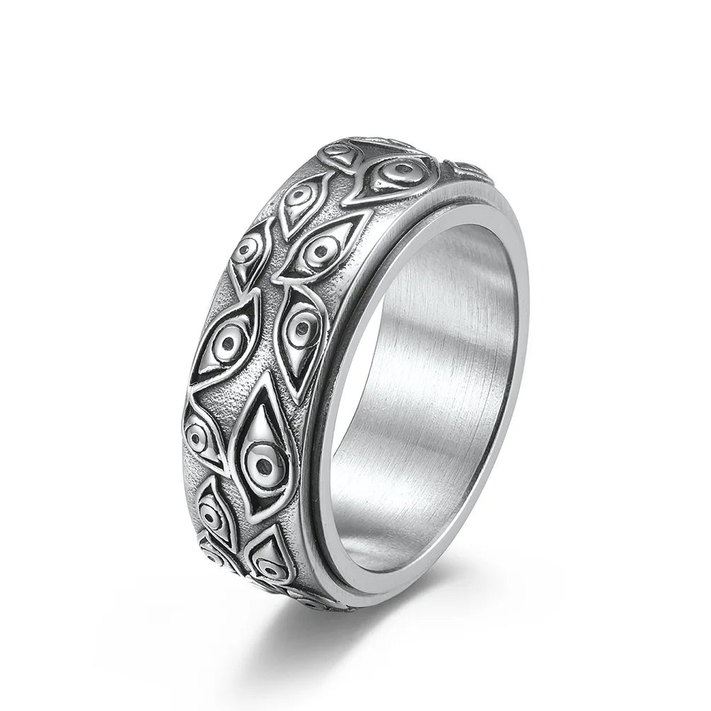 Vintage Carved Eye of God Mens Stainless Steel Anxiety Ring - Fidget Spinner Stress Ring - ZOOMNSTORE