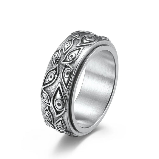 Vintage Carved Eye of God Mens Stainless Steel Anxiety Ring - Fidget Spinner Stress Ring - ZOOMNSTORE