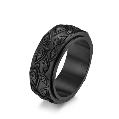 Vintage Carved Eye of God Mens Stainless Steel Anxiety Ring - Fidget Spinner Stress Ring - ZOOMNSTORE