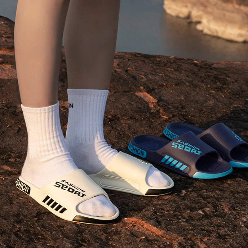 Mens Summer Open Toe Slippers - Big Size 48-49 Flat Sole Beach Sandals - ZOOMNSTORE