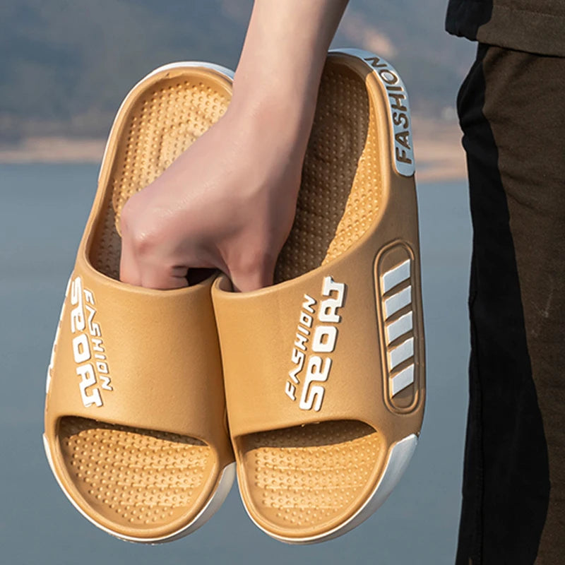 Mens Summer Slippers - Open Toe Flat Sandals for Home and Beach - ZOOMNSTORE