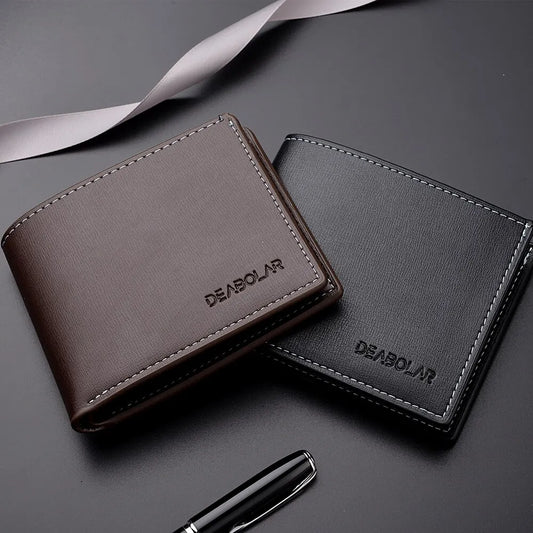 Mens Thin PU Leather Wallet - Short Folding Credit Card Holder - ZOOMNSTORE