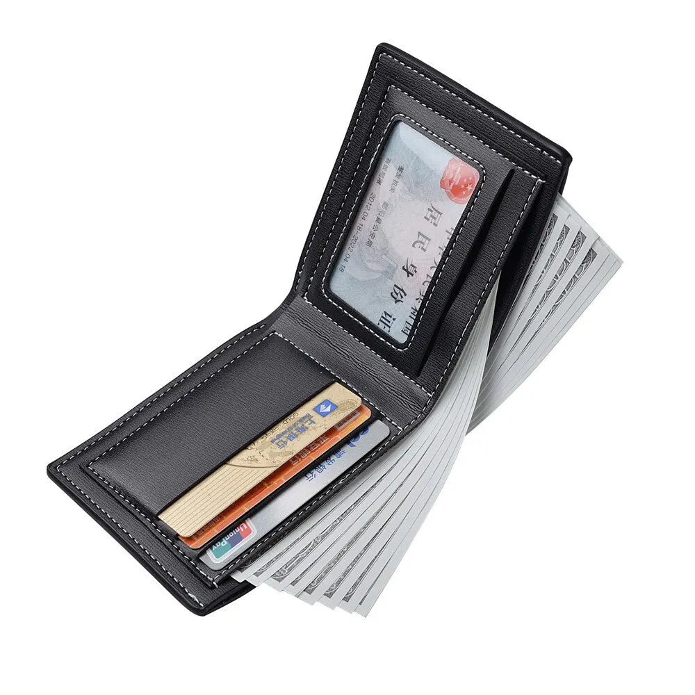 Mens Thin PU Leather Wallet - Short Folding Credit Card Holder - ZOOMNSTORE