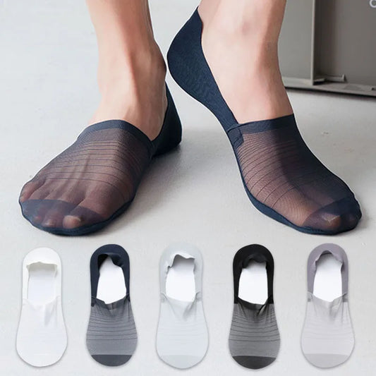 Mens Ultra-Thin Invisible Boat Socks - Non-Slip Breathable Summer 3-Pair Pack - ZOOMNSTORE