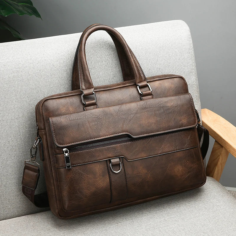 Mens Waterproof Briefcase - Large Capacity Office Shoulder Bag with Multiple Pockets - ZOOMNSTORE