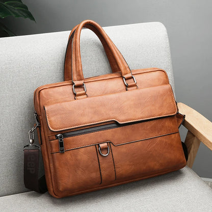 Mens Waterproof Briefcase - Large Capacity Office Shoulder Bag with Multiple Pockets - ZOOMNSTORE