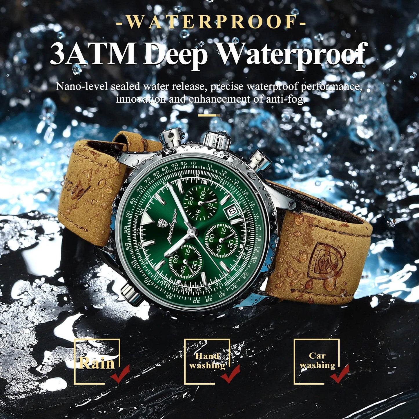 POEDAGAR Luxury Man Watch Quartz Waterproof Luminous Date Chronograph Leather Men Wristwatch Military Sports Men's Watches Reloj - ZOOMNSTORE