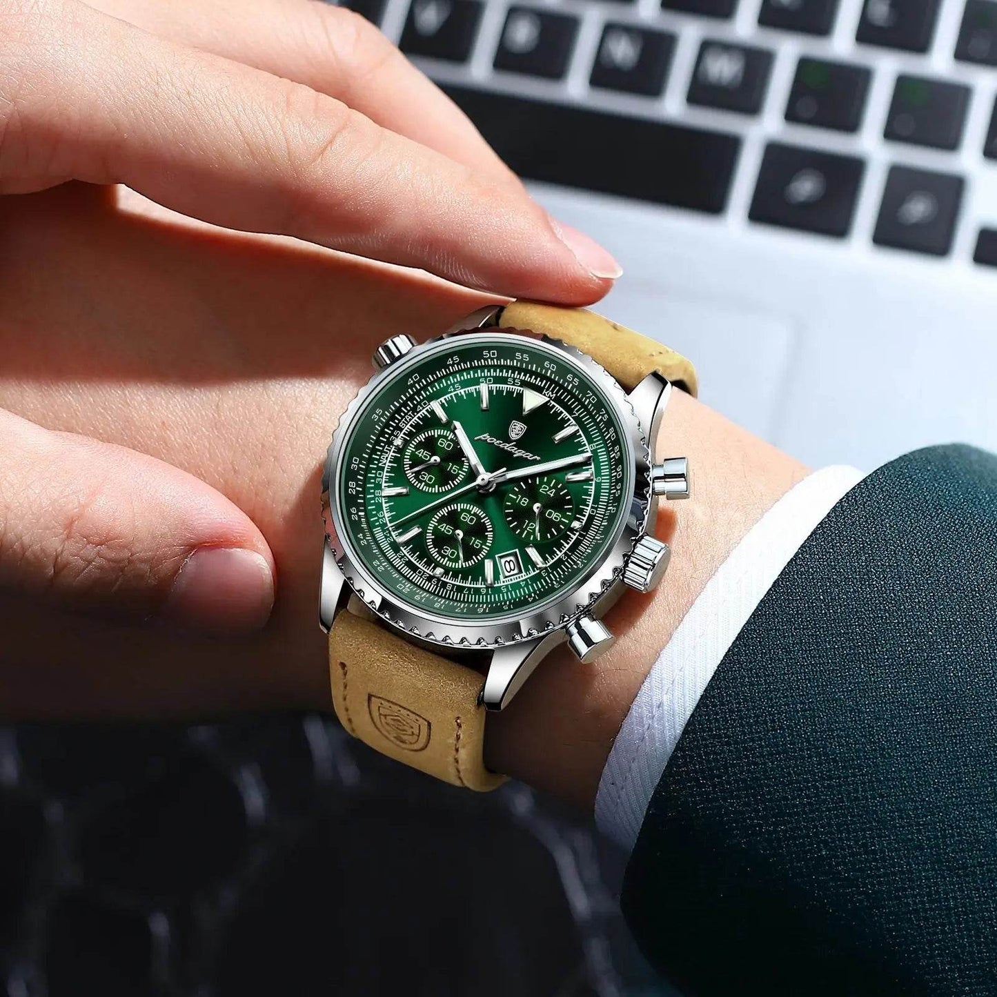 POEDAGAR Luxury Man Watch Quartz Waterproof Luminous Date Chronograph Leather Men Wristwatch Military Sports Men's Watches Reloj - ZOOMNSTORE