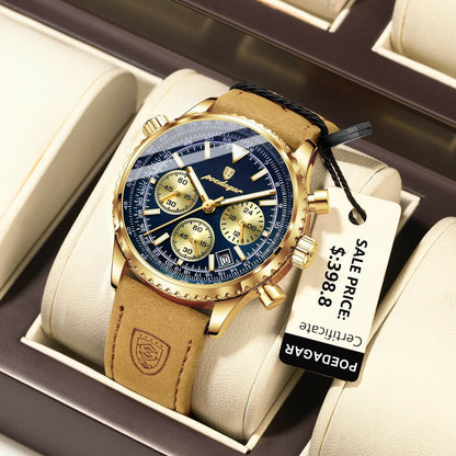 POEDAGAR Luxury Man Watch Quartz Waterproof Luminous Date Chronograph Leather Men Wristwatch Military Sports Men's Watches Reloj - ZOOMNSTORE
