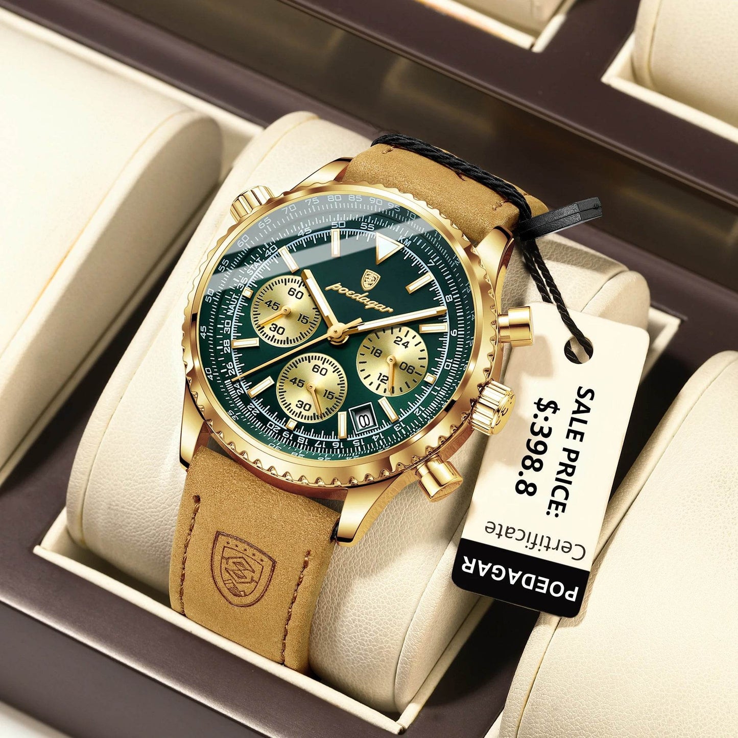 POEDAGAR Luxury Man Watch Quartz Waterproof Luminous Date Chronograph Leather Men Wristwatch Military Sports Men's Watches Reloj - ZOOMNSTORE