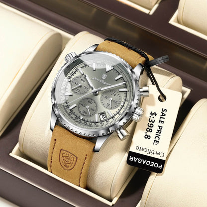 POEDAGAR Luxury Man Watch Quartz Waterproof Luminous Date Chronograph Leather Men Wristwatch Military Sports Men's Watches Reloj - ZOOMNSTORE