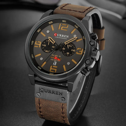 CURREN Mens Luxury Waterproof Sport Watch - Chronograph Quartz Military Leather - ZOOMNSTORE