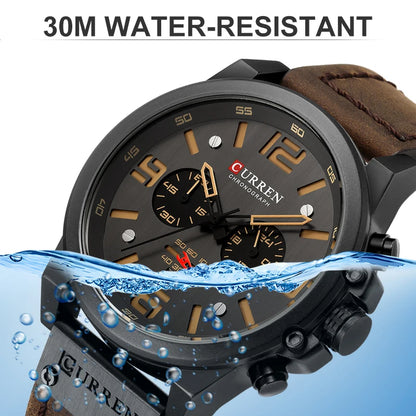 CURREN Mens Luxury Waterproof Sport Watch - Chronograph Quartz Military Leather - ZOOMNSTORE