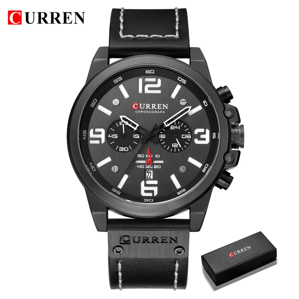 CURREN Mens Luxury Waterproof Sport Watch - Chronograph Quartz Military Leather - ZOOMNSTORE
