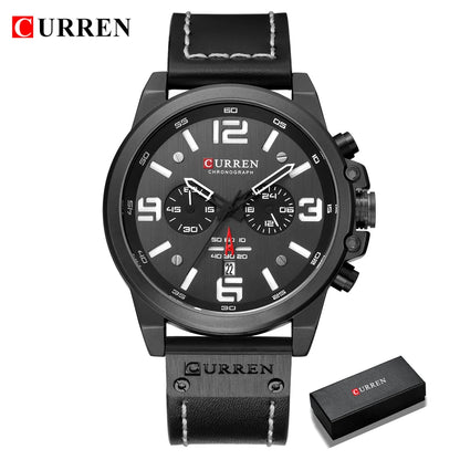 CURREN Mens Luxury Waterproof Sport Watch - Chronograph Quartz Military Leather - ZOOMNSTORE