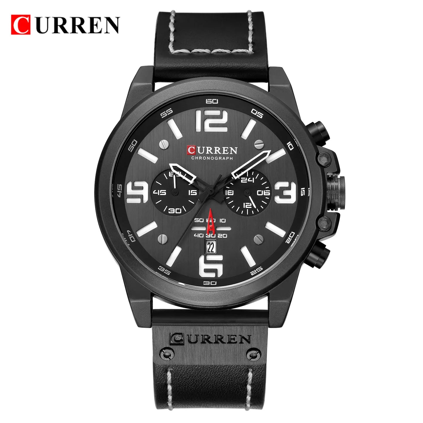CURREN Mens Luxury Waterproof Sport Watch - Chronograph Quartz Military Leather - ZOOMNSTORE