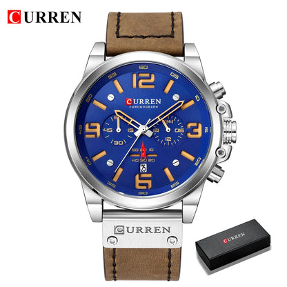 CURREN Mens Luxury Waterproof Sport Watch - Chronograph Quartz Military Leather - ZOOMNSTORE