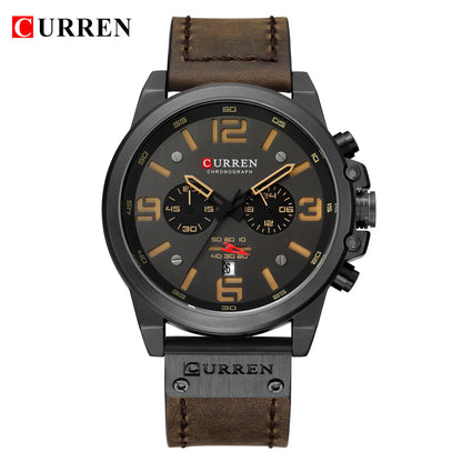 CURREN Mens Luxury Waterproof Sport Watch - Chronograph Quartz Military Leather - ZOOMNSTORE
