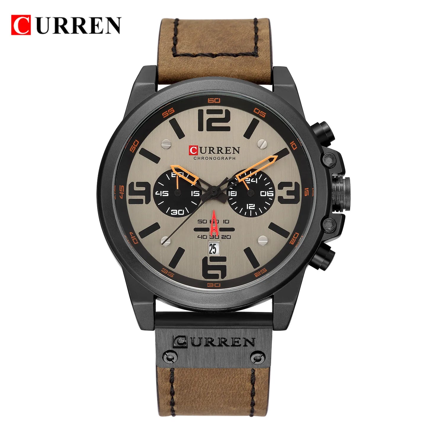 CURREN Mens Luxury Waterproof Sport Watch - Chronograph Quartz Military Leather - ZOOMNSTORE
