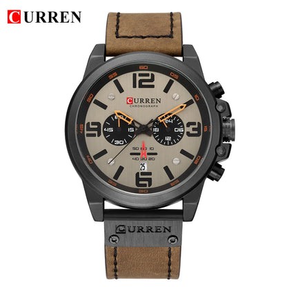 CURREN Mens Luxury Waterproof Sport Watch - Chronograph Quartz Military Leather - ZOOMNSTORE
