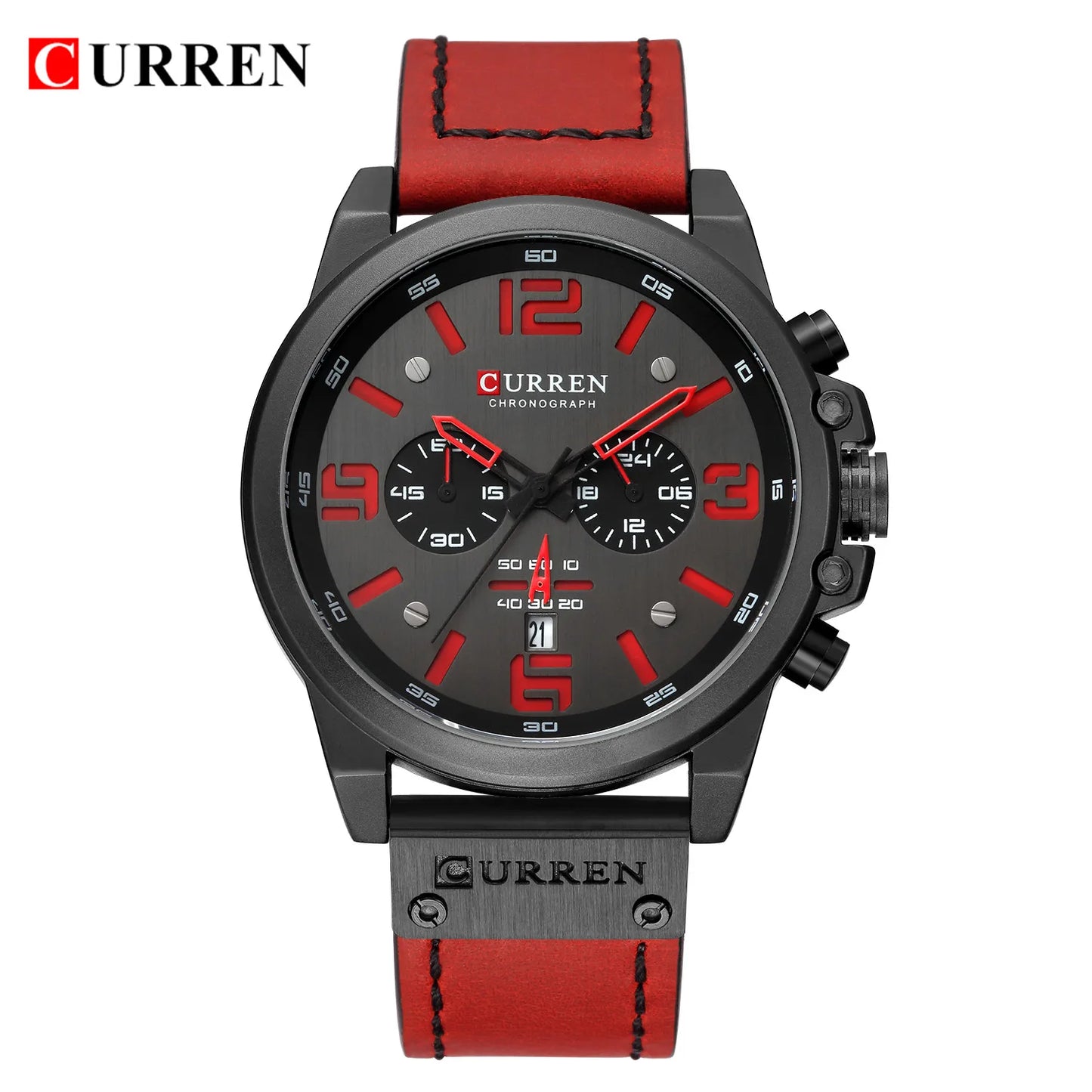 CURREN Mens Luxury Waterproof Sport Watch - Chronograph Quartz Military Leather - ZOOMNSTORE