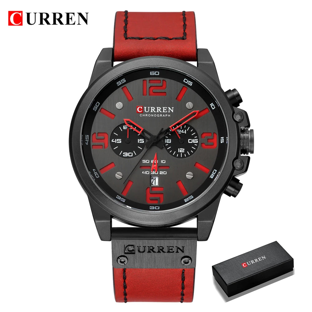 CURREN Mens Luxury Waterproof Sport Watch - Chronograph Quartz Military Leather - ZOOMNSTORE